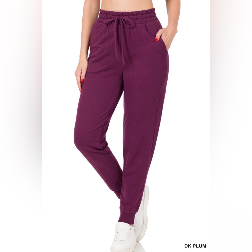 Zenana Womens High Rise Dark Plum Jogger - multiple sizes - NEW!